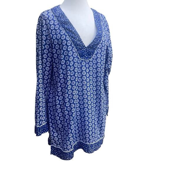 La Blanca Other - La Blanca Swimsuit Cover-Up Tunic Top Medium Sand Dollar Blue White V-Neck